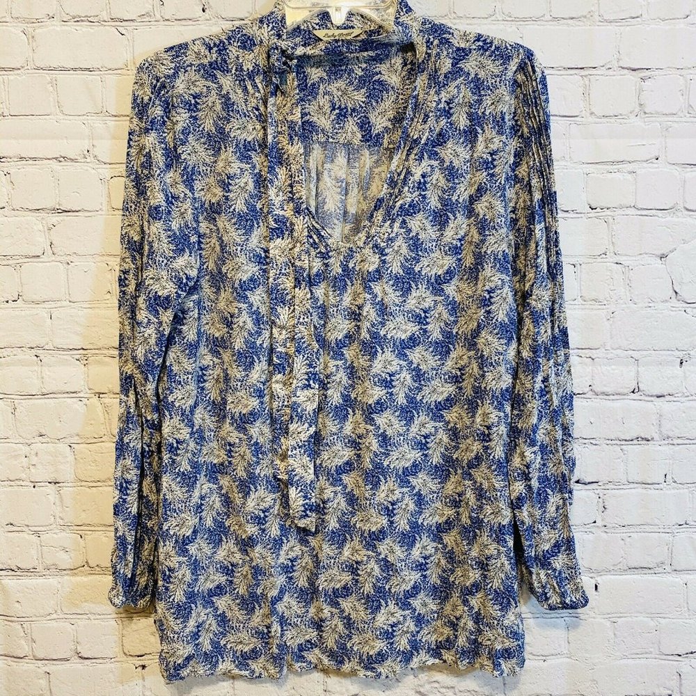 Lucky Brand SZ Large Blue Leave Longsleeve Blouse